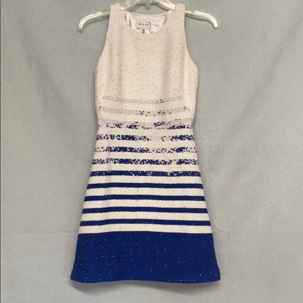Milly cocktail dress blue white gold flecks SZ 0